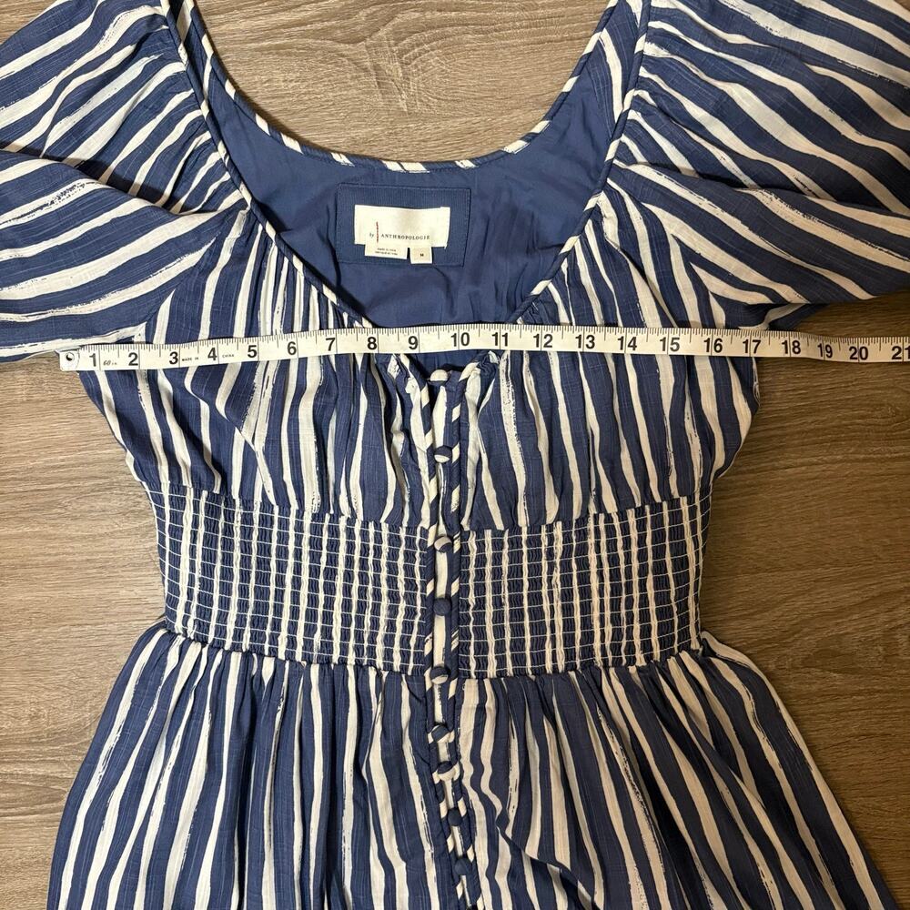 Anthro Striped Smocked Sweetheart Midi Dress M - Picture 7 of 8